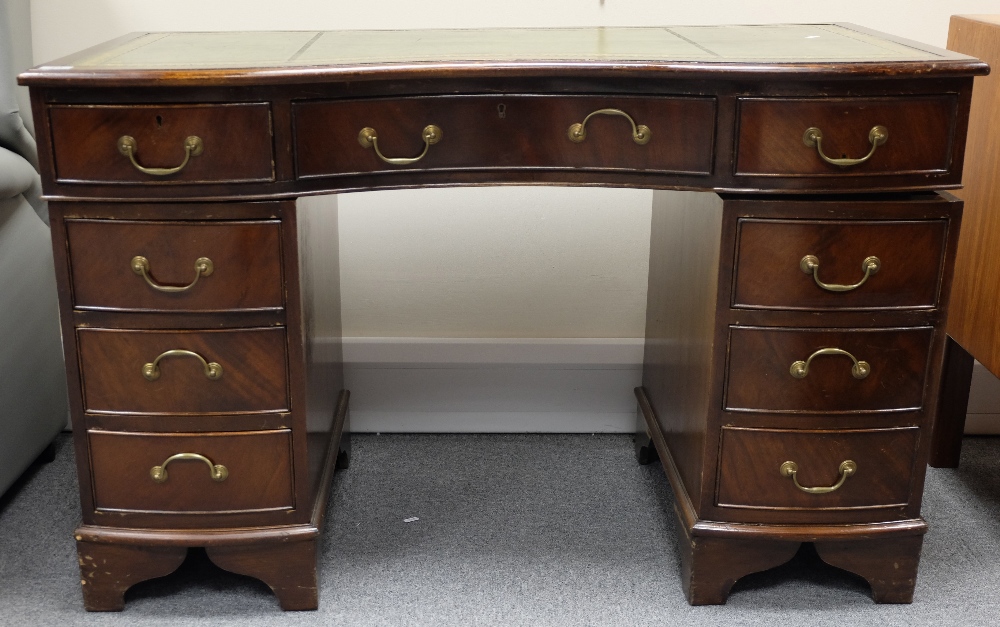 Leather topped reproduction 9 draw pedestal desk