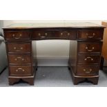 Leather topped reproduction 9 draw pedestal desk