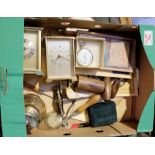 A collection of mixed items to include pocket watches, mantle clocks, combs,