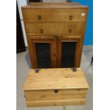 Pine storage box and oak storage cupboard (2)