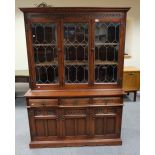 Modern repro priory style bookcase with leaded glass doors