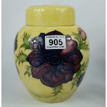 Moorcroft large ginger jar & cover decorated in the Anemone design on yellow ground,