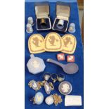 A good collection of Wedgwood jewellery and miniatures in various colours to include silver mounted