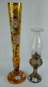 Large Victorian hand painted glass vase