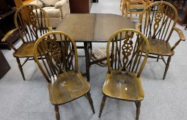 Oak drop leaf table and four matching wh