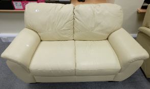 Cream leather 3 and 2 seater settees (2)