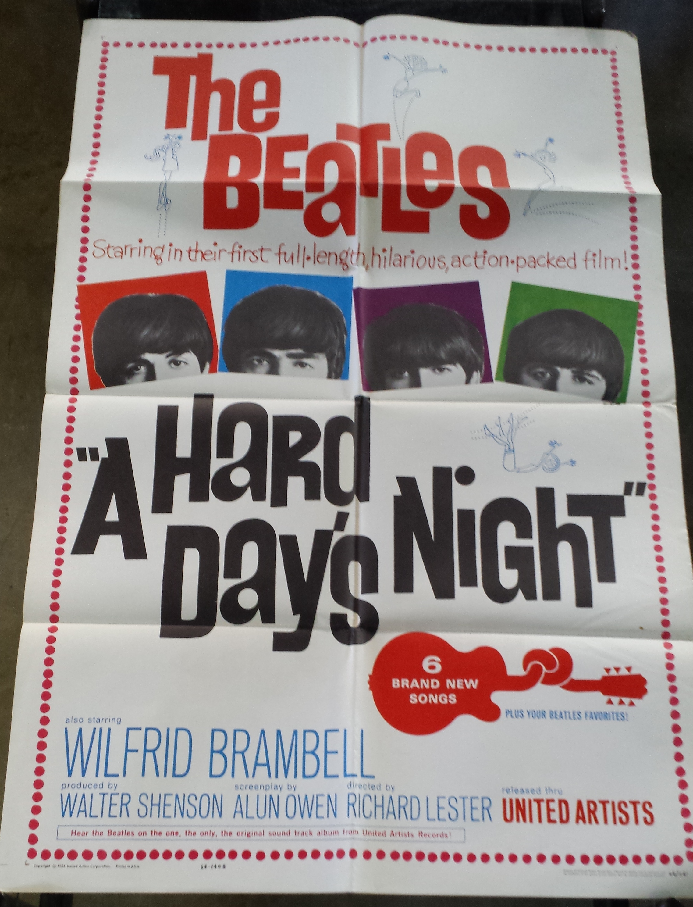 A Vintage "Hard Day's Night" Film Poster United Artists. 1020 x 690mm