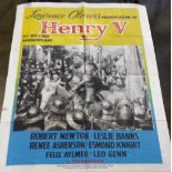 A Vintage "Lawrence Olivier Henry V" Film Poster Small crease holes x4. 1015 x 705mm