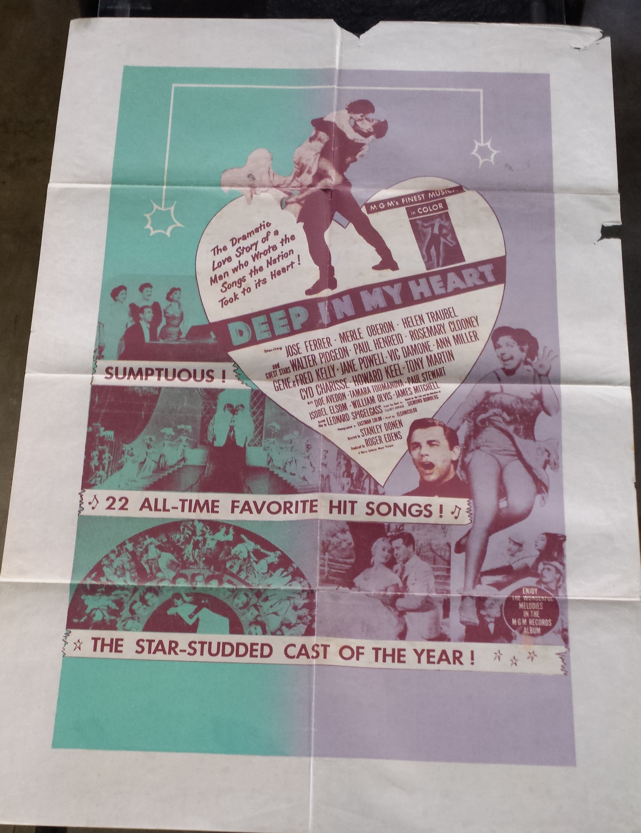 A Vintage "Deep in My Heart" Film Poster M-G-M. Edge tears and losses. 1010 x 690mm