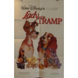 A Vintage "Lady and the Tramp" Film Poster Walt Disney. Pin holes. 1040 x 685mm