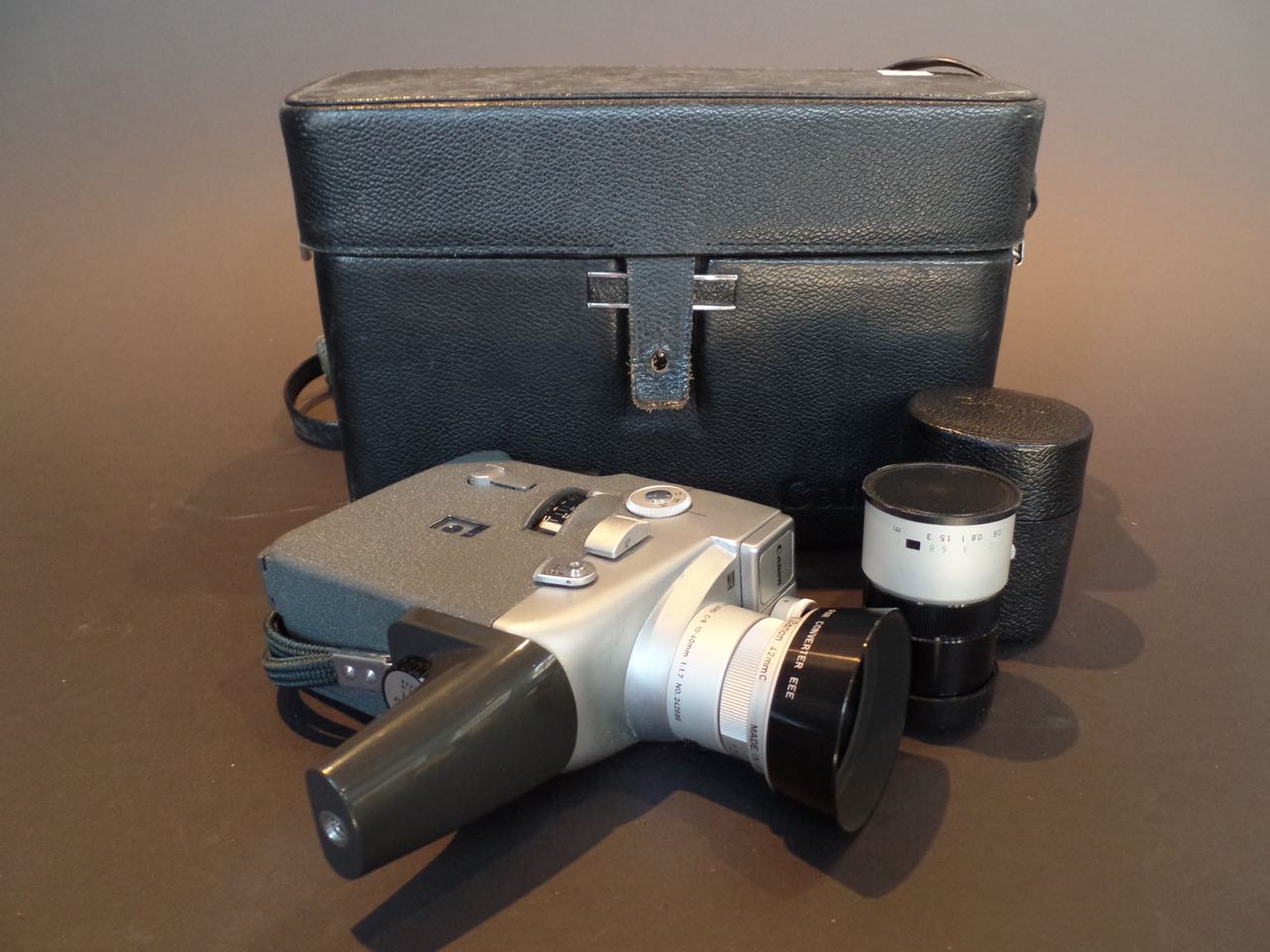 Canon Motor Zoom 8 Cine Camera With additional lens and filters serial no. 244679, in leather