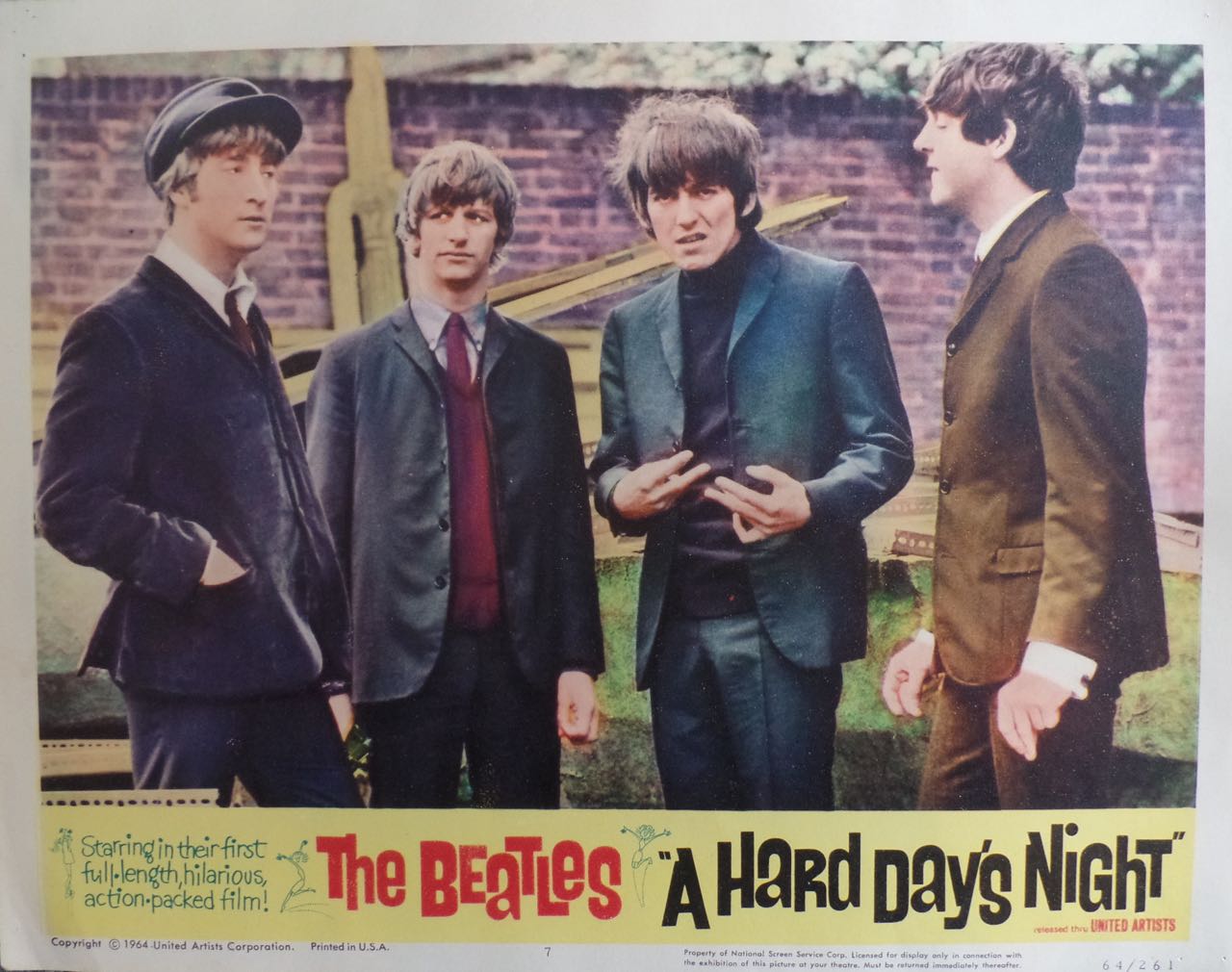 An Original 1964 USA "Beatles A Hard Day's Night" Lobby Card United Artists Corporation, numbered