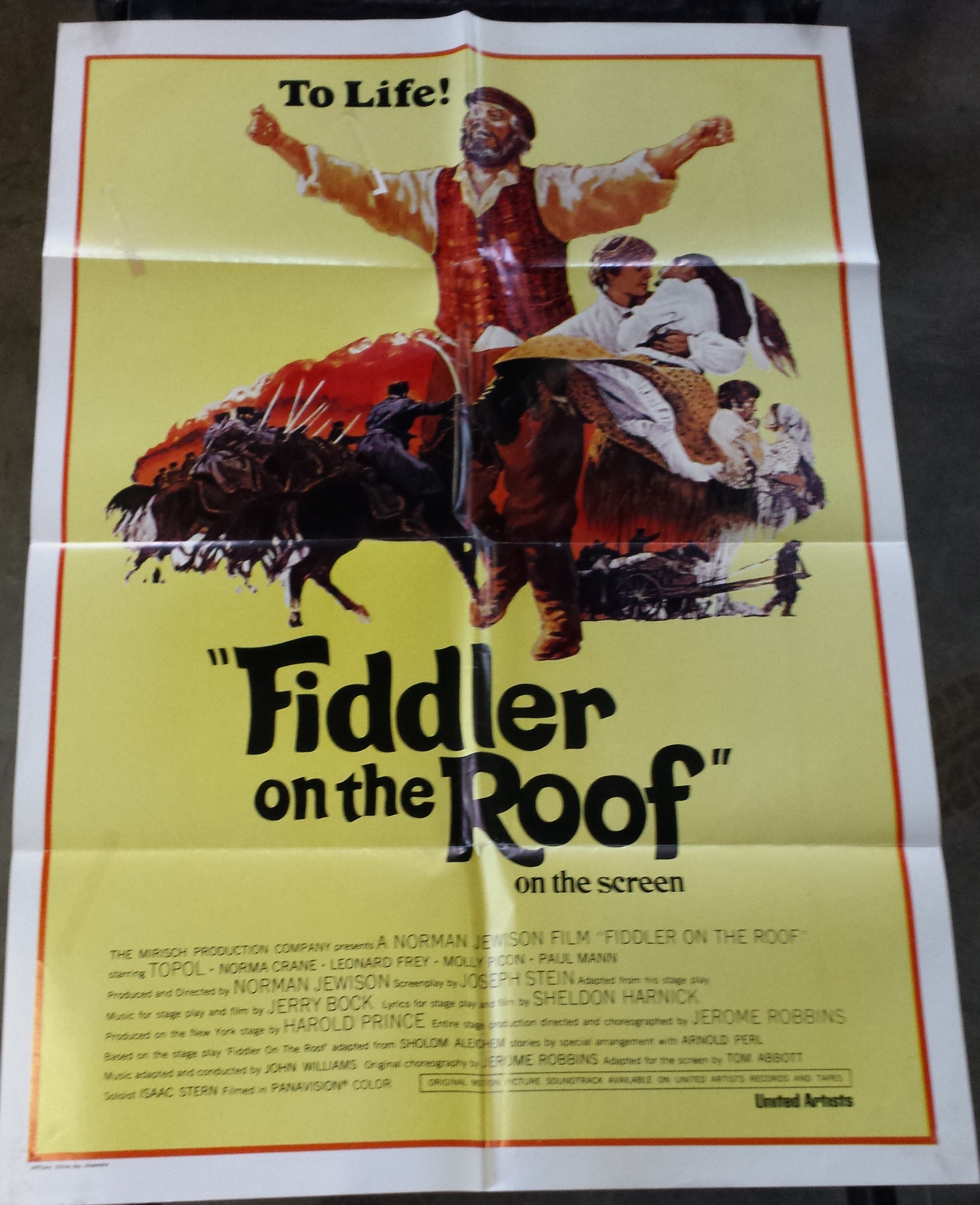 A Vintage "Fiddler on the Roof" Film Poster United Artists. Pinholes to corner. 1020 x 710mm