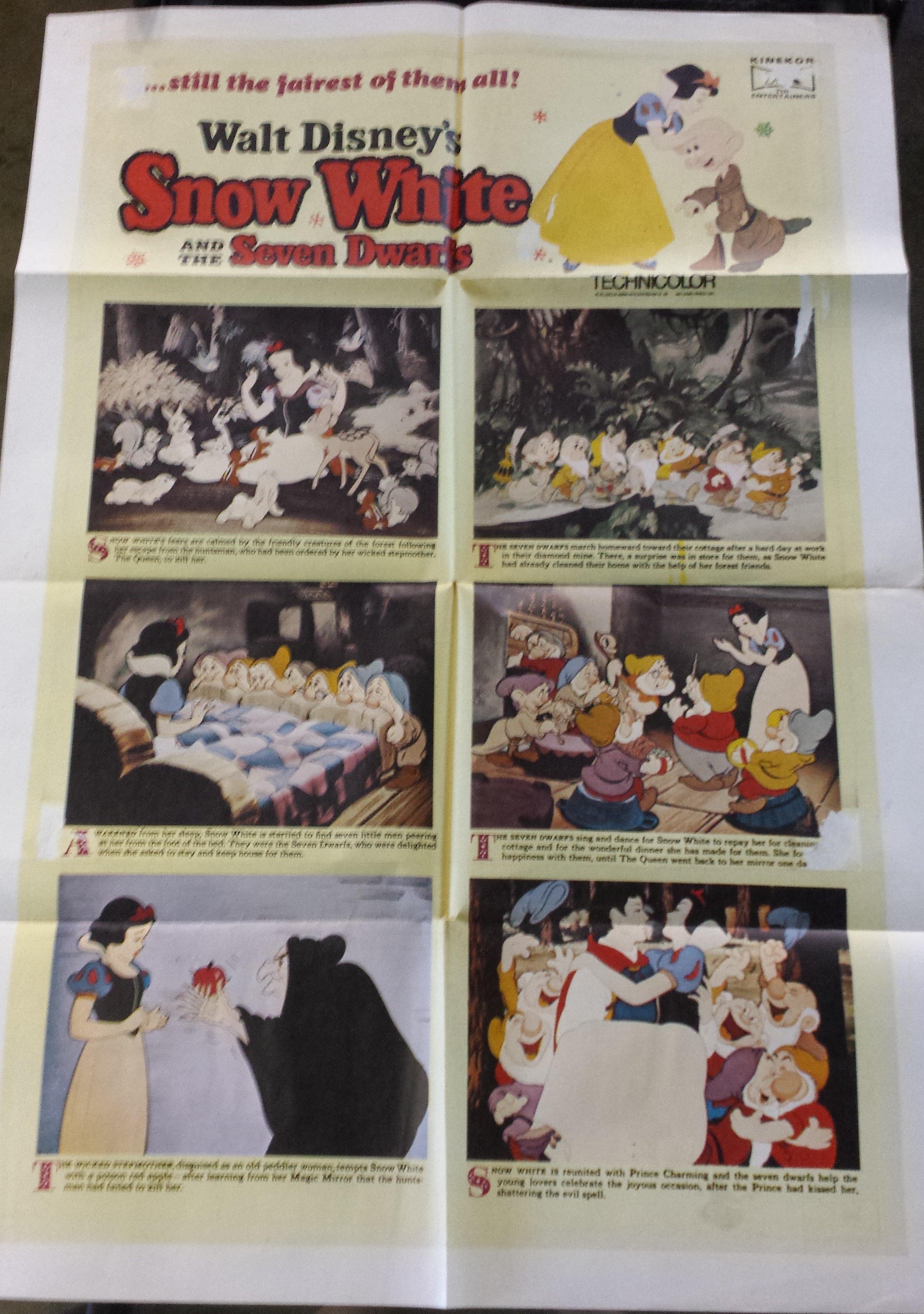 A Vintage Snow White and the Seven Dwarves Film Poster Walt Disney. Small crease fold holes x3 and