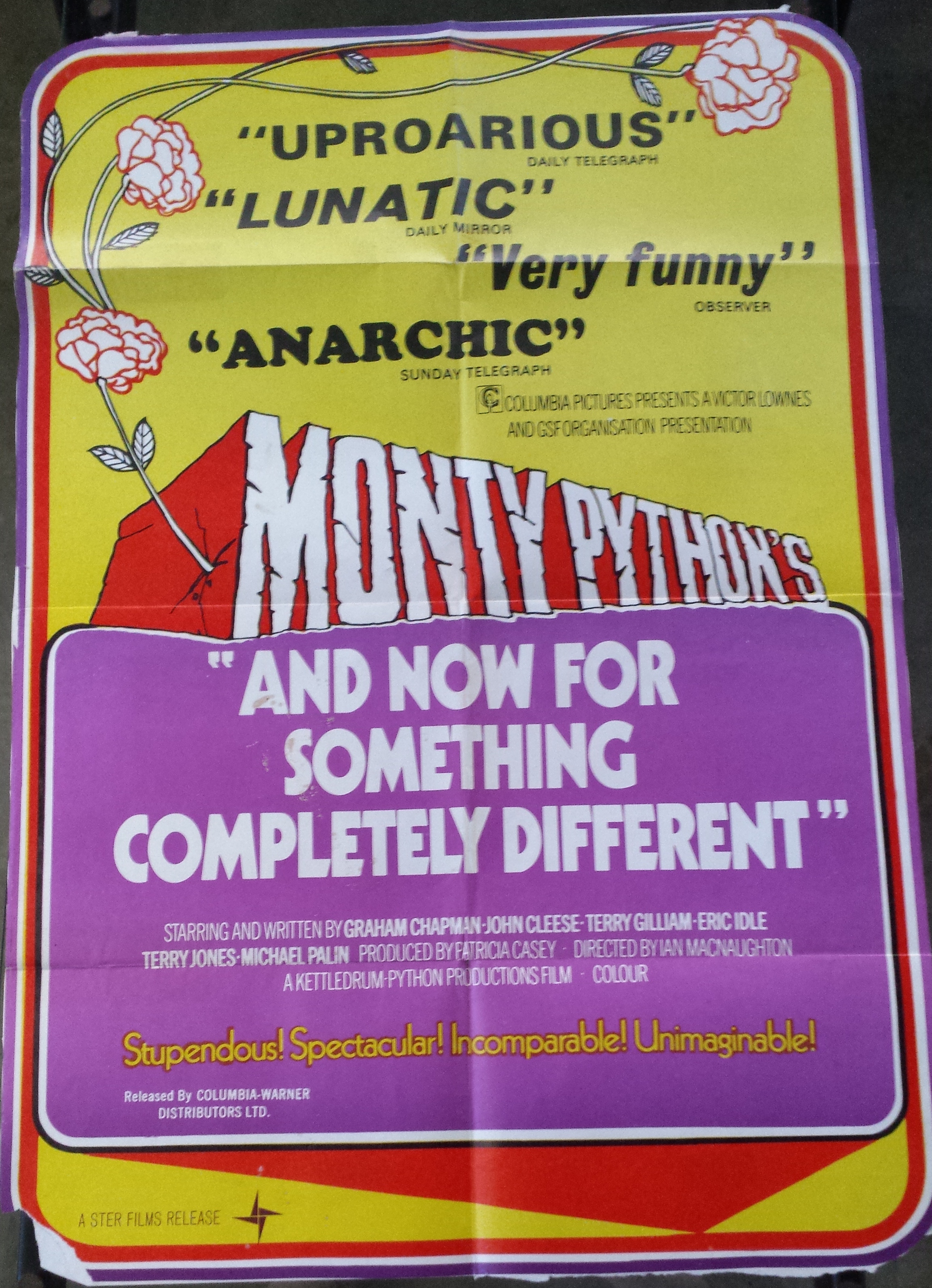 A Vintage Monty Python “And Now for Something Completely Different” Film Poster Colombia Pictures.