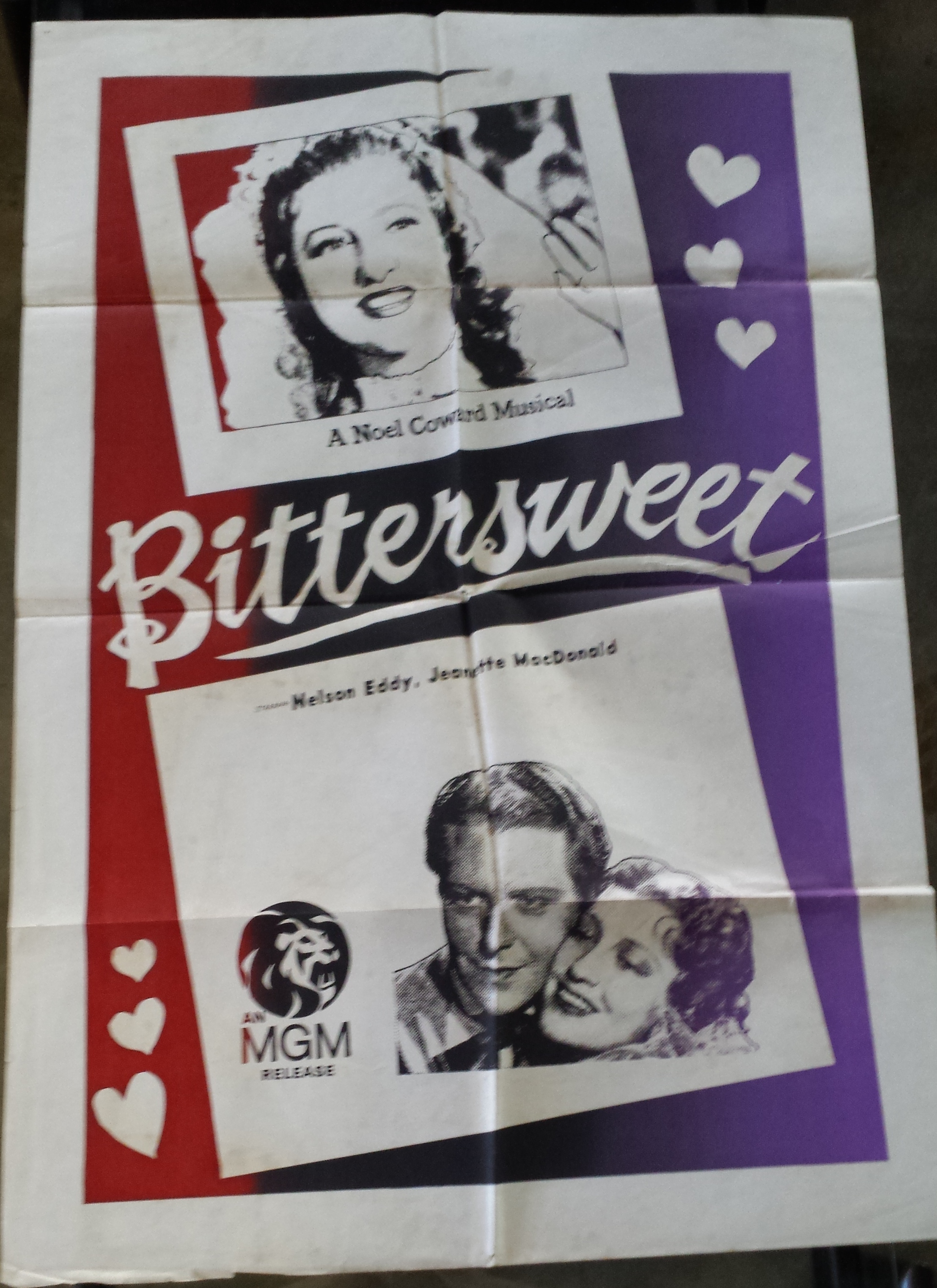 A Vintage "Bittersweet" Film Poster M-G-M. Corner folds, pinholes and tears. 900 x 580mm