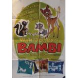 A Vintage "Bambi" Film Poster Walt Disney. Corner tears, folds, losses. 1020 x 705mm