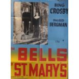 A Vintage "The Bells of St Mary's" Film Poster Capital Films. Fold holes and tears, areas missing,