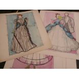 Collection of unframed watercolour theatrical costume designs by Marjorie Lee