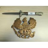 Late 19th century German Pickel Haube helmet badge and Antler grip pocket knife with Eagle detail