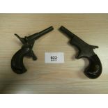 2 Antique single shop pocket pistols with wooden grips