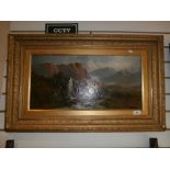 Victorian oil on canvas mountanious landscape with a watermill signed F Walters