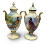 A pair of Caverswall 'Durham' vases & covers, having scrolling feathered burnished gilt handles