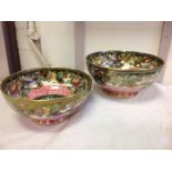 A pair of Maling Chelsea bowls decorated in the peony rose pattern with gilding on pink fishscale