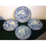 Four nineteenth century Don transfer-printed blue & white plates - a pair with Italianate scenes