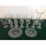 Miscellaneous antique glass - a set of four Georgian rummers with fluted bowls supported on square