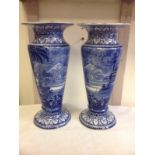 A pair of large Maling trumpet vases with concave moulded necks decorated with continuous blue and