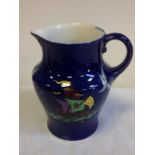 A Maling milk jug decorated with a galleon and albatross on dark blue ground - printed mark &