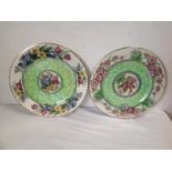 A Maling may-bloom pattern floral rack plate, with green fishscale band around central circular