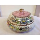 A Maling peony rose trinket box & cover, having pink fishscale decoration and polychrome floral