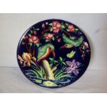 A Maling kingfisher rack plate moulded in relief with birds and blossom foliage above water on