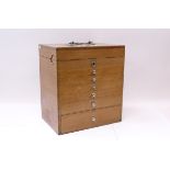 20th century mahogany jewellers' / watchmakers' cabinet, with six graduated drawers and hinged top,