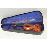 Old violin bearing label - Antonius Stradivarius Cremonensis, length of back excluding button 33cm,
