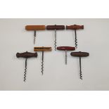 Seven T-pull corkscrews including one marked - Harveys Bristol Milk Sherry