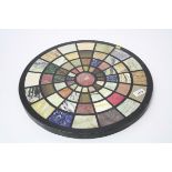 Circular stand inlaid with specimen hardstones, including Lapis, marbles, agates, etc,