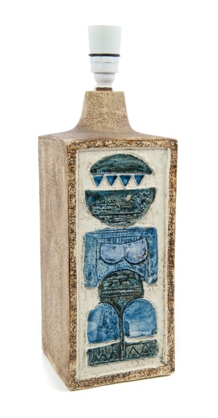 Troika pottery rectangular lamp base with abstract figure decoration in shades of blue and white on - Image 2 of 3