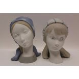 Two Lladro busts of young ladies, 22cm high CONDITION REPORT Both in good condition