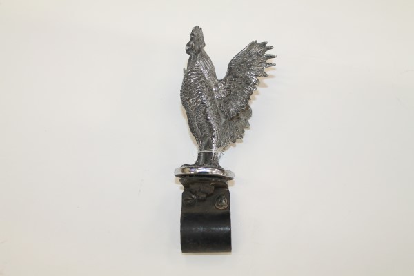 Rare 1920s chromium plated cast metal car mascot in the form of a cockerel,