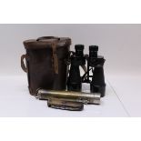 Pair of British Military binoculars dated 1941, with broad arrow mark, in brown leather fitted case,