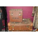 Vintage luggage - wooden bound lined canvas cabin trunk,