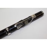 19th century rosewood and silver mounted flute with six white metal keys, stamped - Monzani & Co.,