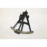 19th century ebony octant with ivory scale with brass arm and fittings,