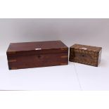 Victorian mahogany campaign-style writing box with satinwood corners ,