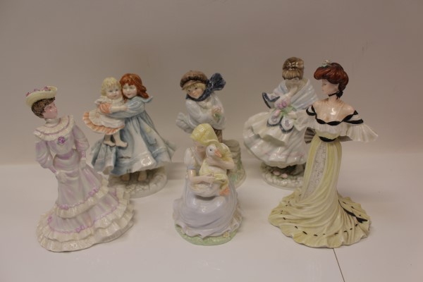 Six limited edition Coalport figures - Alexandra At The Ball, Louisa At Ascot, The Boy, Visiting