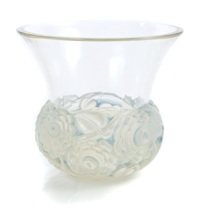 1930s 'Renoncules' Lalique semi opalescent glass vase, wheel engraved - 'R. Lalique France', 15cm