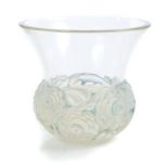 1930s 'Renoncules' Lalique semi opalescent glass vase, wheel engraved - 'R. Lalique France', 15cm